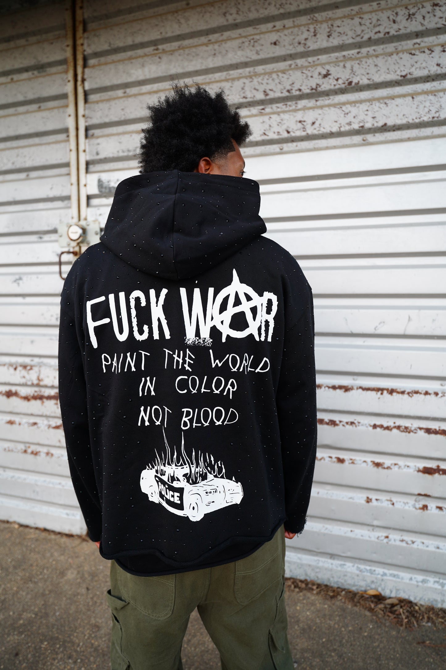 Fuck War Rhinestone Hoodie